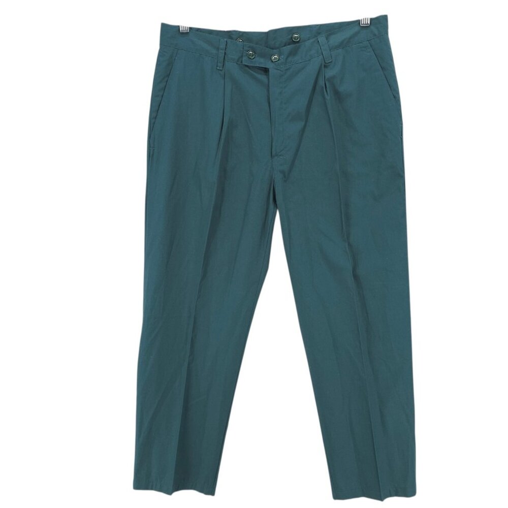 CAMO Biella Italy Pants Dark Teal Blue Lightweight Cotton Pleated LARGE 34x25.5